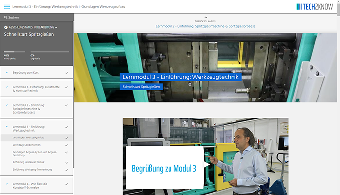 Screenshot aus dem Tech2Know E-Learning Schnellstart Spritzgießen